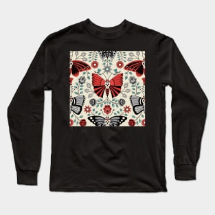 Gothic Halloween design of Skulls and Butterflies and flowers on a light background Long Sleeve T-Shirt